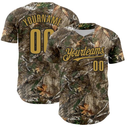 Camo0380 Custom Camo Old Gold-Black Woodland Forest Camouflage Authentic Salute To Service Baseball Jersey