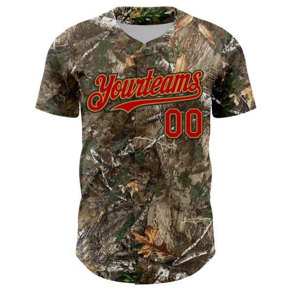 Custom Camo Red Old Gold-Black Woodland Forest Camouflage Authentic Salute To Service Baseball Jersey