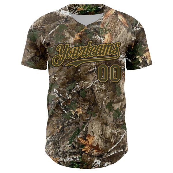 Custom Camo Olive Old Gold-Black Woodland Forest Camouflage Authentic Salute To Service Baseball Jersey