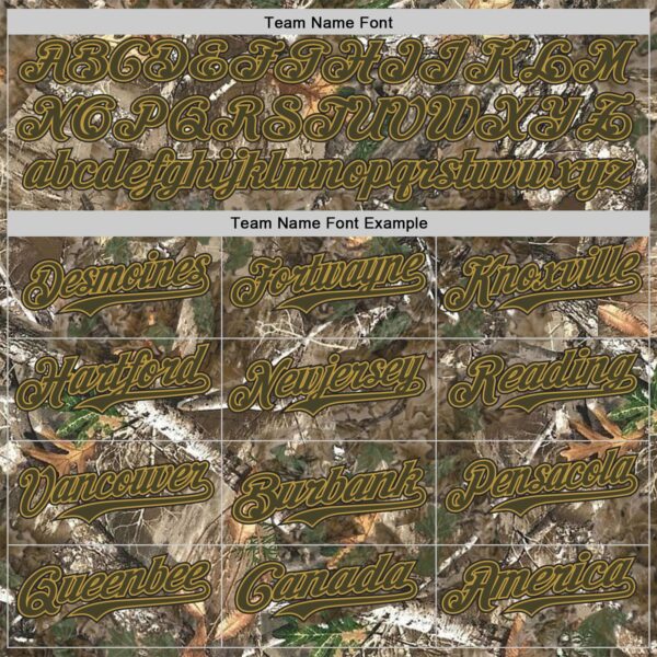 Custom Camo Olive Old Gold-Black Woodland Forest Camouflage Authentic Salute To Service Baseball Jersey