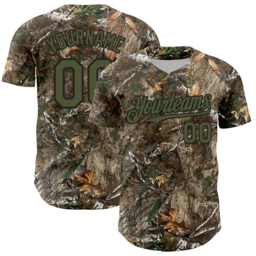 Camo0384 Custom Camo Olive-Black Woodland Forest Camouflage Authentic Salute To Service Baseball Jersey