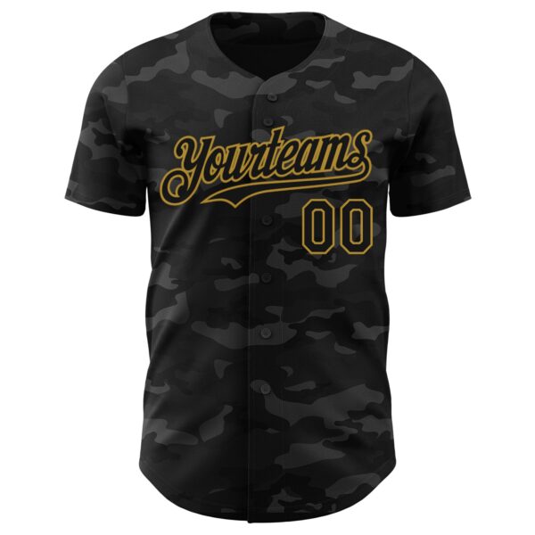 Custom Camo Black-Old Gold Dark Camouflage Tactical Style Authentic Salute To Service Baseball Jersey