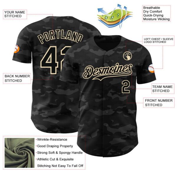 Custom Camo Black-Cream Dark Camouflage Tactical Style Authentic Salute To Service Baseball Jersey