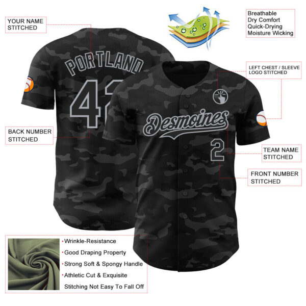 Custom Camo Black-Gray Dark Camouflage Tactical Style Authentic Salute To Service Baseball Jersey