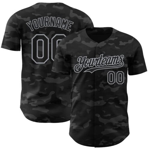 Camo0388 Custom Camo Black-Gray Dark Camouflage Tactical Style Authentic Salute To Service Baseball Jersey