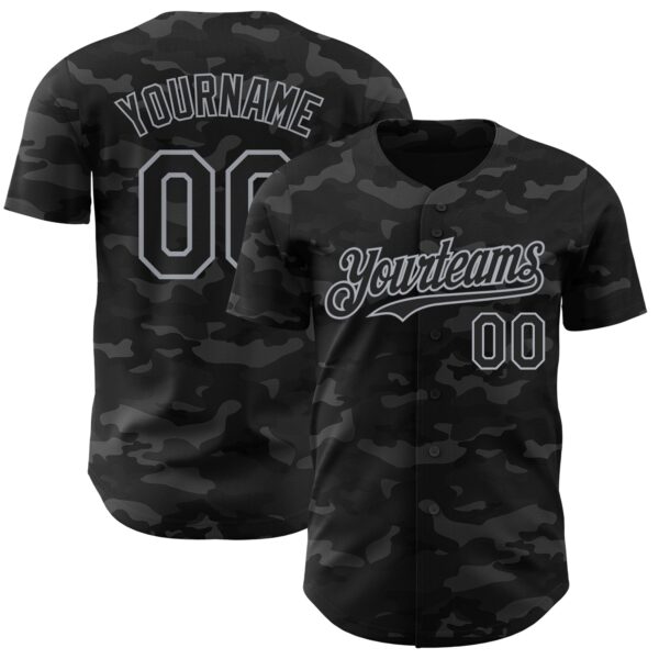 Custom Camo Black-Gray Dark Camouflage Tactical Style Authentic Salute To Service Baseball Jersey