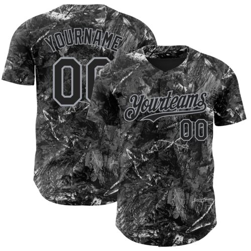 Camo0390 Custom Camo Black-Gray Woodland Forest Camouflage Authentic Salute To Service Baseball Jersey