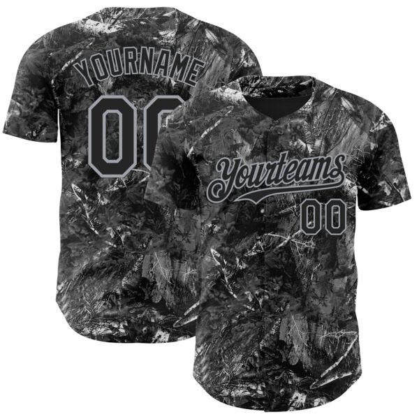Custom Camo Black-Gray Woodland Forest Camouflage Authentic Salute To Service Baseball Jersey