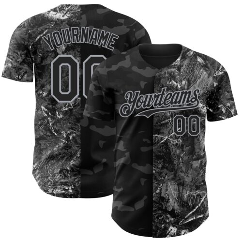 Camo0392 Custom Camo Black-Gray Woodland Forest Split Dark Camouflage Authentic Salute To Service Baseball Jersey