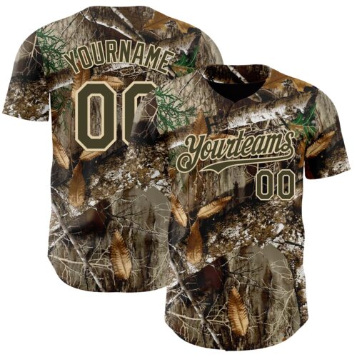 Camo0393 Custom Camo Olive-Cream Woodland Forest Camouflage Authentic Salute To Service Baseball Jersey
