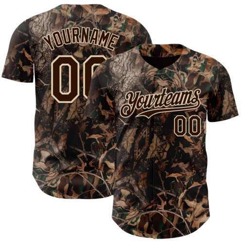Camo0394 Custom Camo Brown-Cream Woodland Forest Camouflage Authentic Salute To Service Baseball Jersey