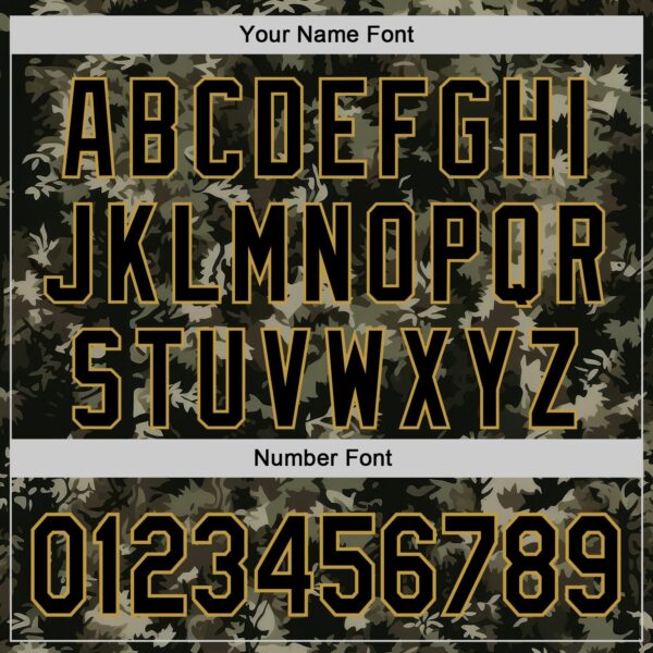 Custom Camo Black-Old Gold Woodland Forest Tactical Camouflage Outdoor Leaf Authentic Baseball Jersey