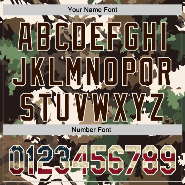 Custom Camo Vintage USA Flag Cream-Brown Woodland Forest Tactical Camouflage Outdoor Leaf Authentic Baseball Jersey