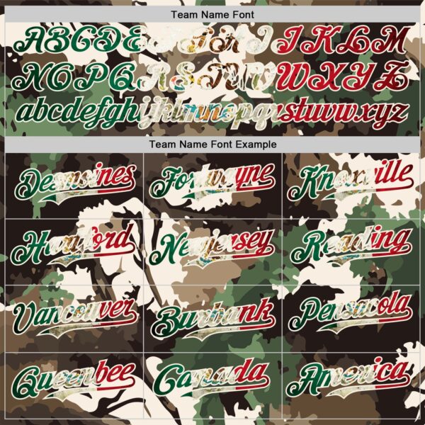 Custom Camo Vintage Mexican Flag Cream-Red Woodland Forest Tactical Camouflage Outdoor Leaf Authentic Baseball Jersey