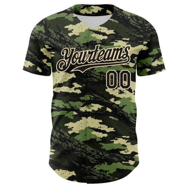 Custom Camo Black-Cream Woodland Forest Tactical Camouflage Outdoor Leaf Authentic Baseball Jersey