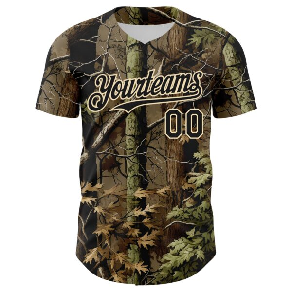 Custom Camo Black-Cream Woodland Forest Tactical Camouflage Outdoor Leaf Authentic Baseball Jersey