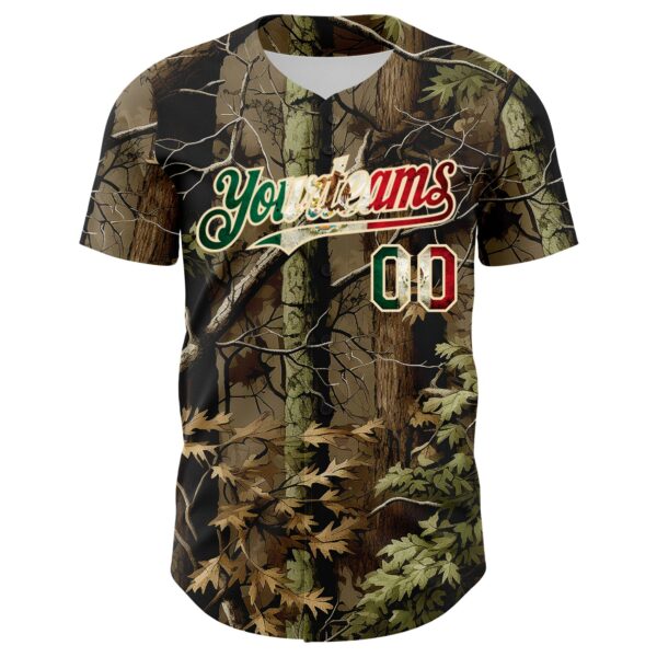 Custom Camo Vintage Mexican Flag Cream-Red Woodland Forest Tactical Camouflage Outdoor Leaf Authentic Baseball Jersey