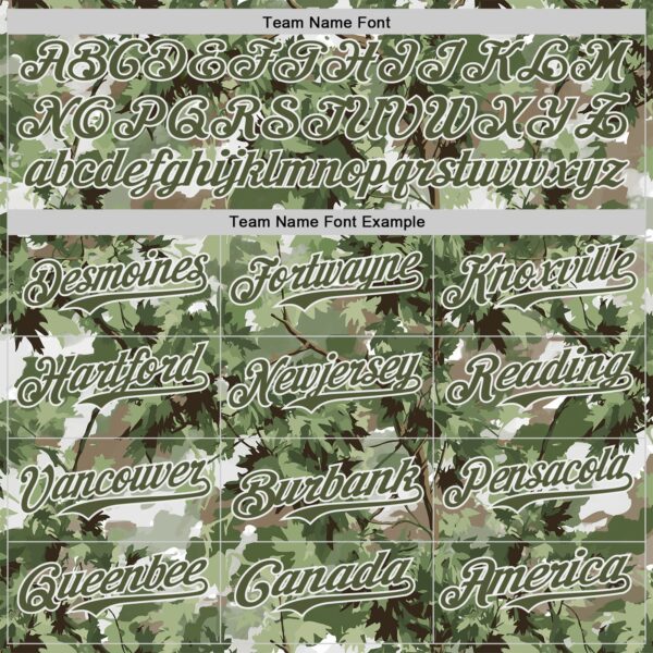 Custom Camo Olive-White Woodland Forest Tactical Camouflage Outdoor Leaf Authentic Baseball Jersey