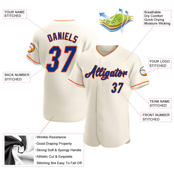 Custom Cream Royal-Orange Authentic Baseball Jersey