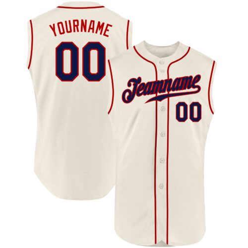 Cream0216 Custom Cream Navy-Red Authentic Sleeveless Baseball Jersey