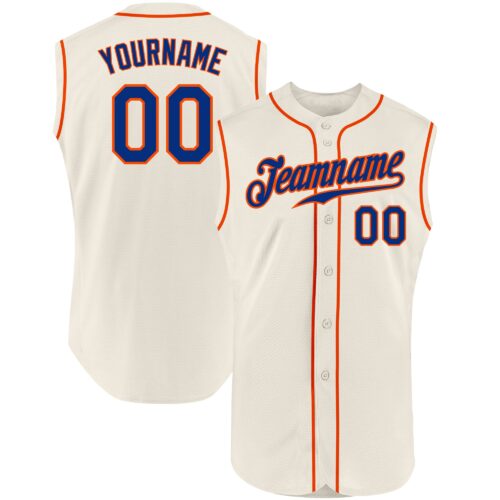 Cream0221 Custom Cream Royal-Orange Authentic Sleeveless Baseball Jersey