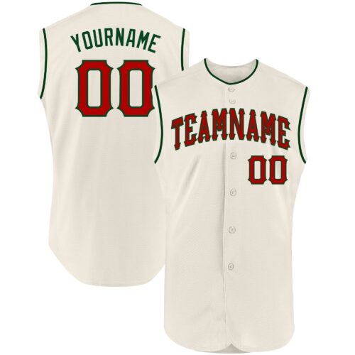 Cream0228 Custom Cream Red-Green Authentic Sleeveless Baseball Jersey