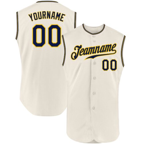 Cream0234 Custom Cream Navy-Gold Authentic Sleeveless Baseball Jersey