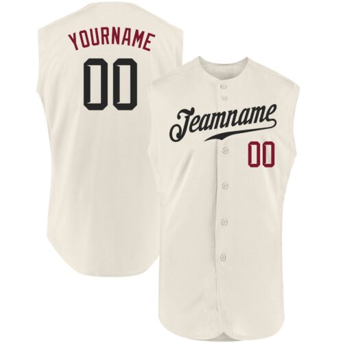 Cream0239 Custom Cream Black-Crimson Authentic Sleeveless Baseball Jersey