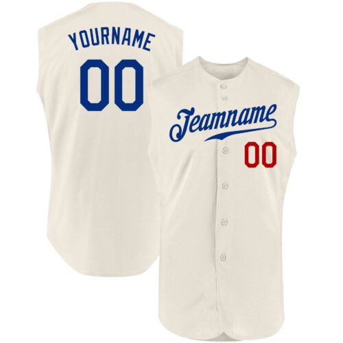 Cream0240 Custom Cream Royal-Red Authentic Sleeveless Baseball Jersey