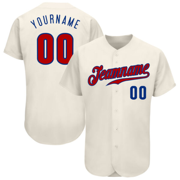 Custom Cream Red-Royal Authentic Baseball Jersey