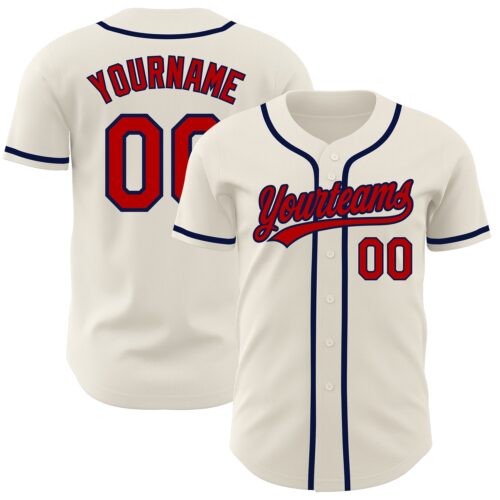 Cream0386 Custom Cream Red-Navy Authentic Baseball Jersey