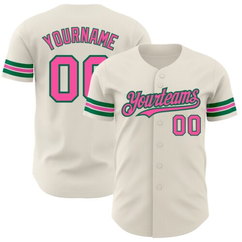 Cream0619 Custom Cream Pink-Kelly Green Authentic Baseball Jersey