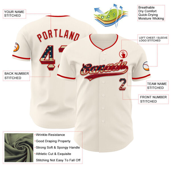 Custom Cream Vintage USA Flag-Red Authentic Baseball Jersey