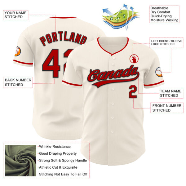 Custom Cream Red-Black Authentic Baseball Jersey