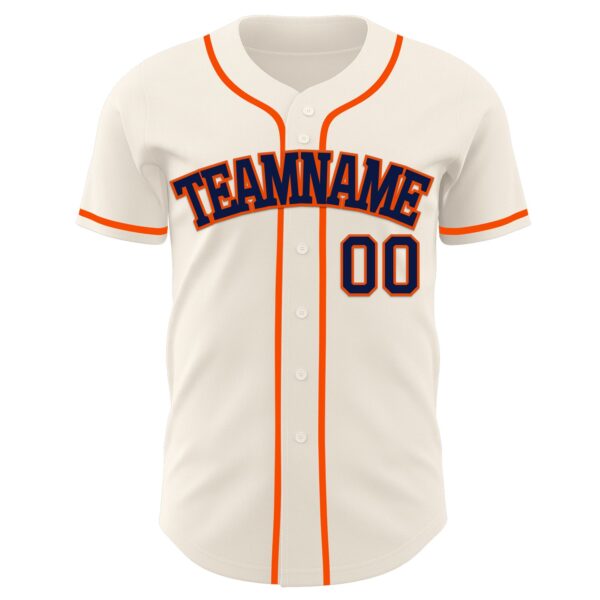 Custom Cream Navy-Orange Authentic Baseball Jersey