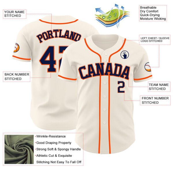 Custom Cream Navy-Orange Authentic Baseball Jersey