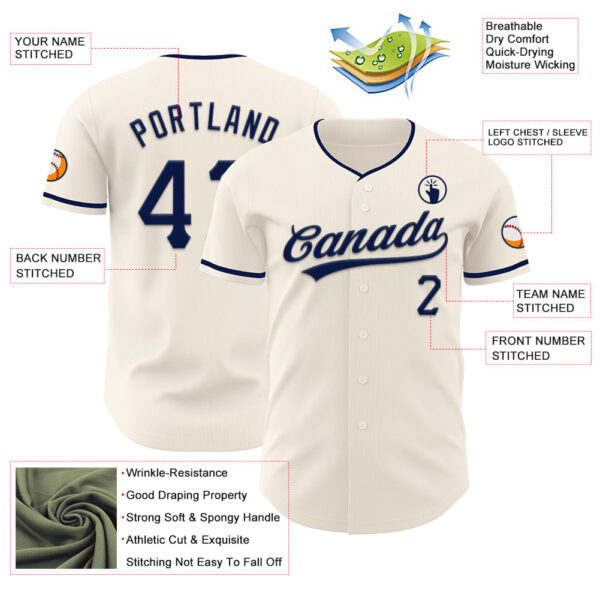 Custom Cream Navy Authentic Baseball Jersey