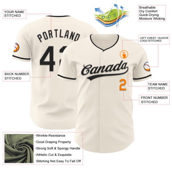 Custom Cream Black-Bay Orange Authentic Baseball Jersey