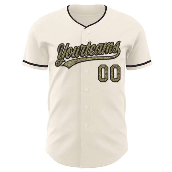 Custom Cream Camo-Black Authentic Baseball Jersey