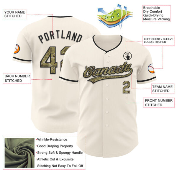 Custom Cream Camo-Black Authentic Baseball Jersey