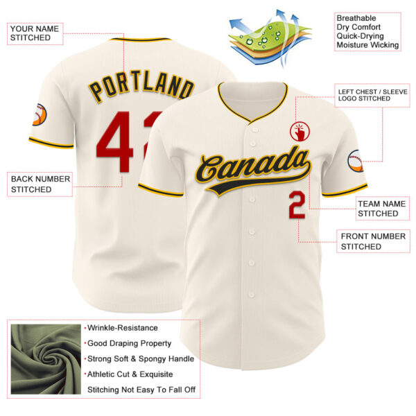 Custom Cream Red Gold-Black Authentic Baseball Jersey