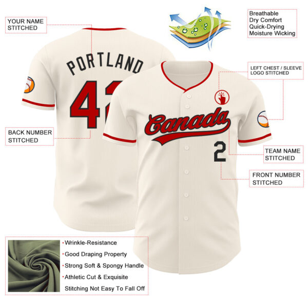 Custom Cream Red-Black Authentic Baseball Jersey