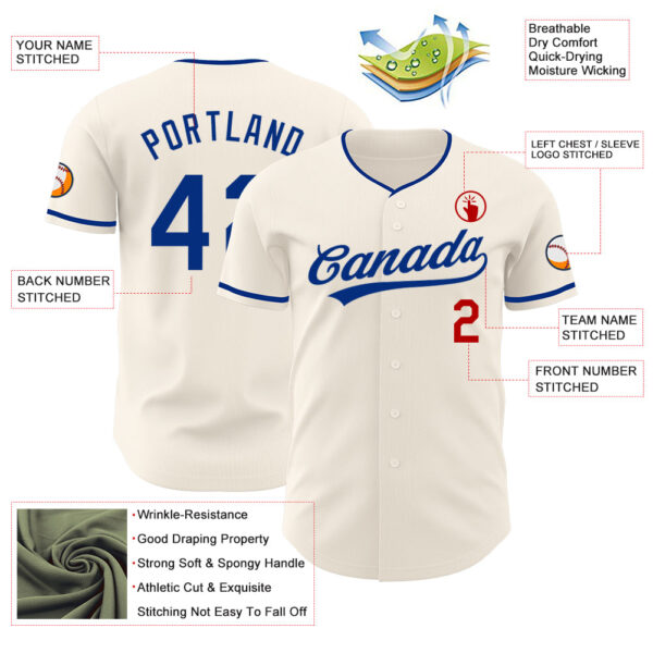 Custom Cream Royal-Red Authentic Baseball Jersey