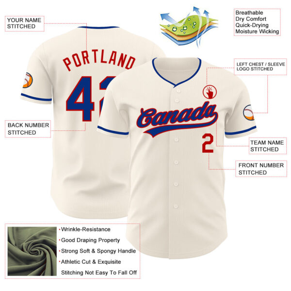 Custom Cream Royal-Red Authentic Baseball Jersey