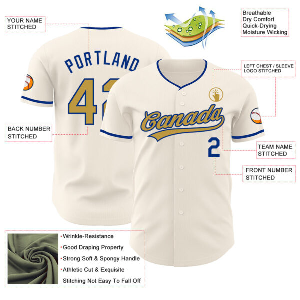 Custom Cream Old Gold-Royal Authentic Baseball Jersey