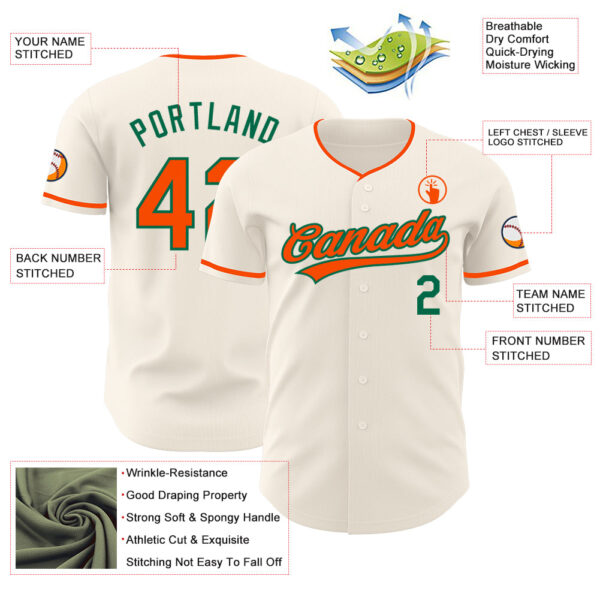 Custom Cream Orange-Kelly Green Authentic Baseball Jersey