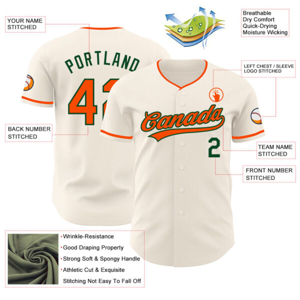 Custom Cream Orange-Green Authentic Baseball Jersey