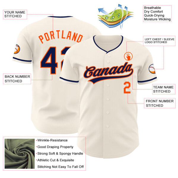 Custom Cream Navy-Orange Authentic Baseball Jersey