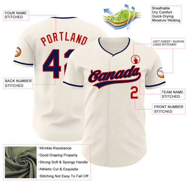 Custom Cream Navy-Red Authentic Baseball Jersey