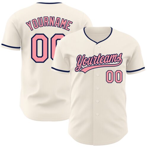 Cream1212 Custom Cream Medium Pink-Navy Authentic Baseball Jersey